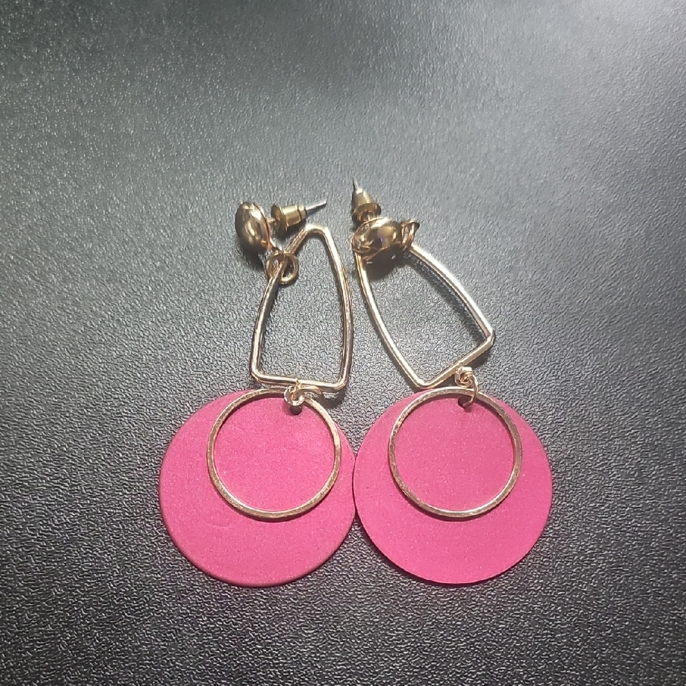Gold-Tone Pink Disc Drop Earrings - Women's Jewelry